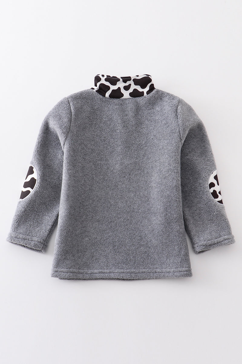 Gray cow print fleece boy top