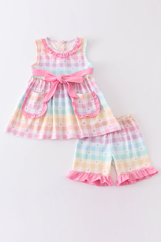 Rainbow pastel plaid girl set