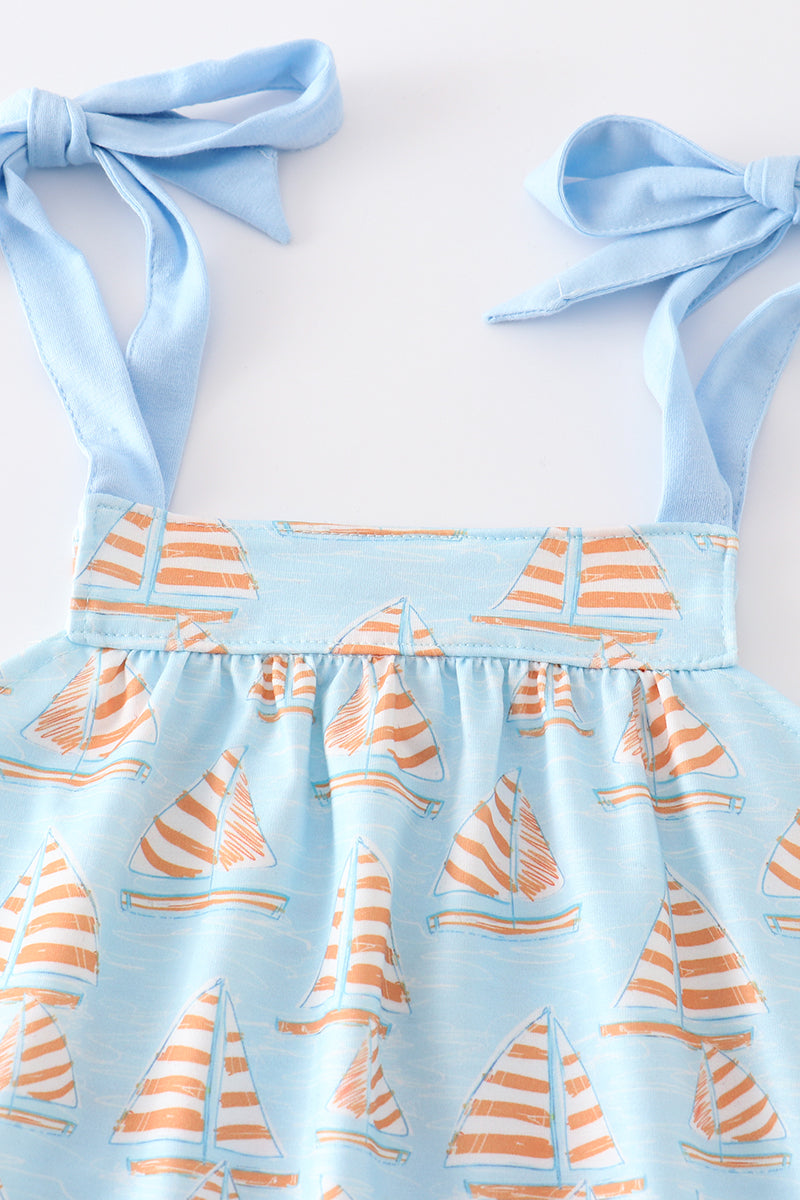 Blue sailboat print girl dress