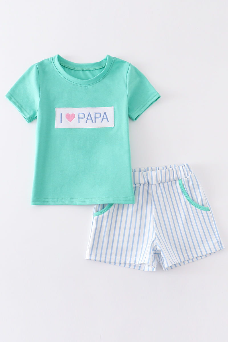 Green I love PAPA embroidery boy set