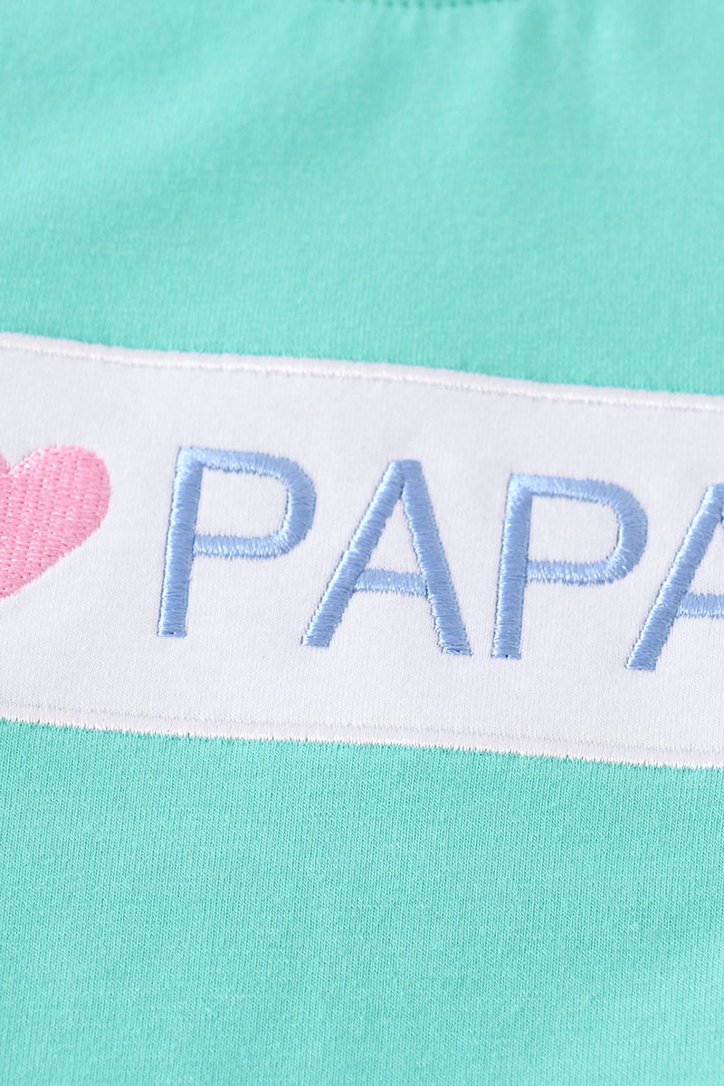 Green I love PAPA embroidery boy set