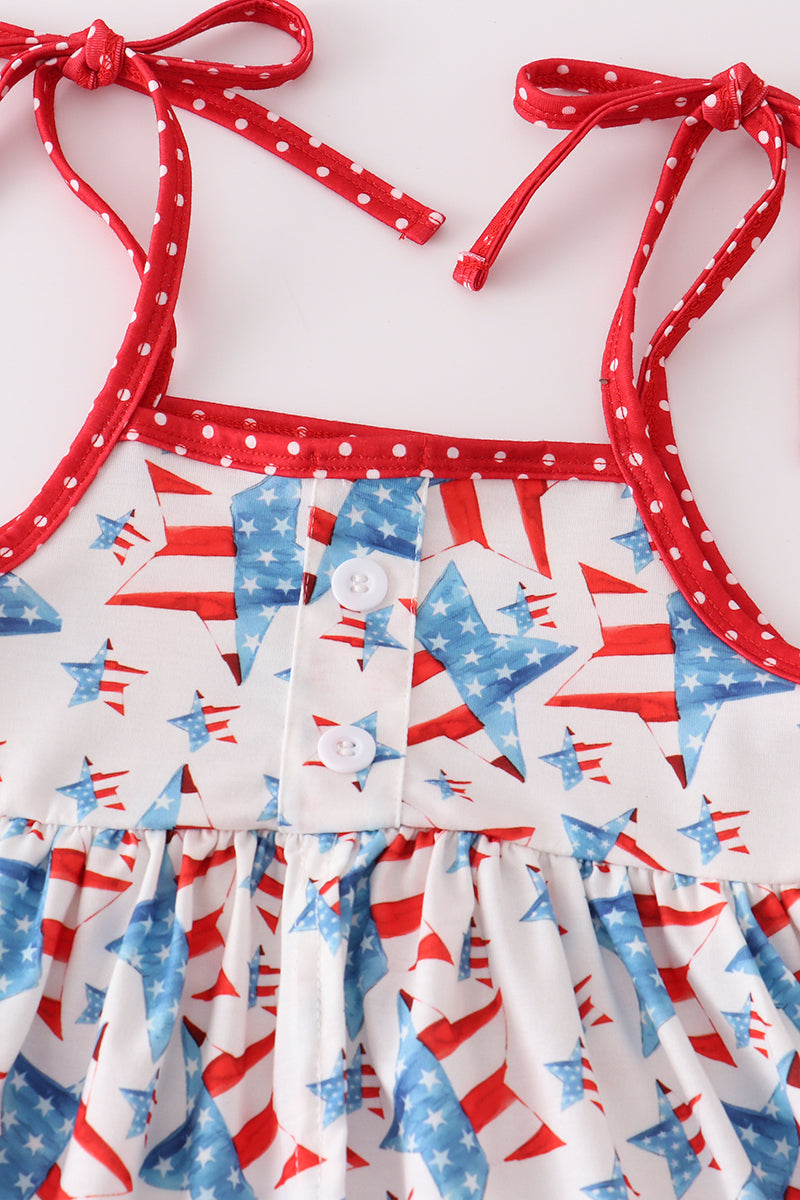 Red patriotic star flag print girl set