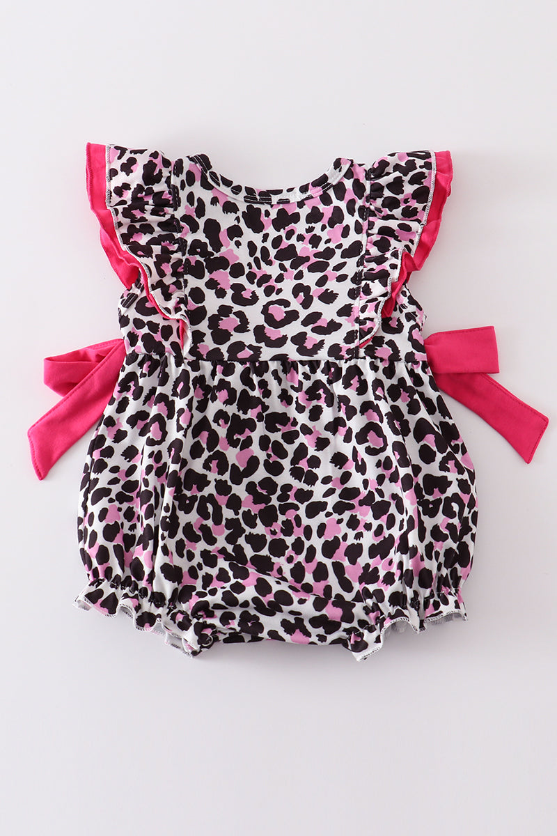 Leopard barbie applique ruffle girl bubble