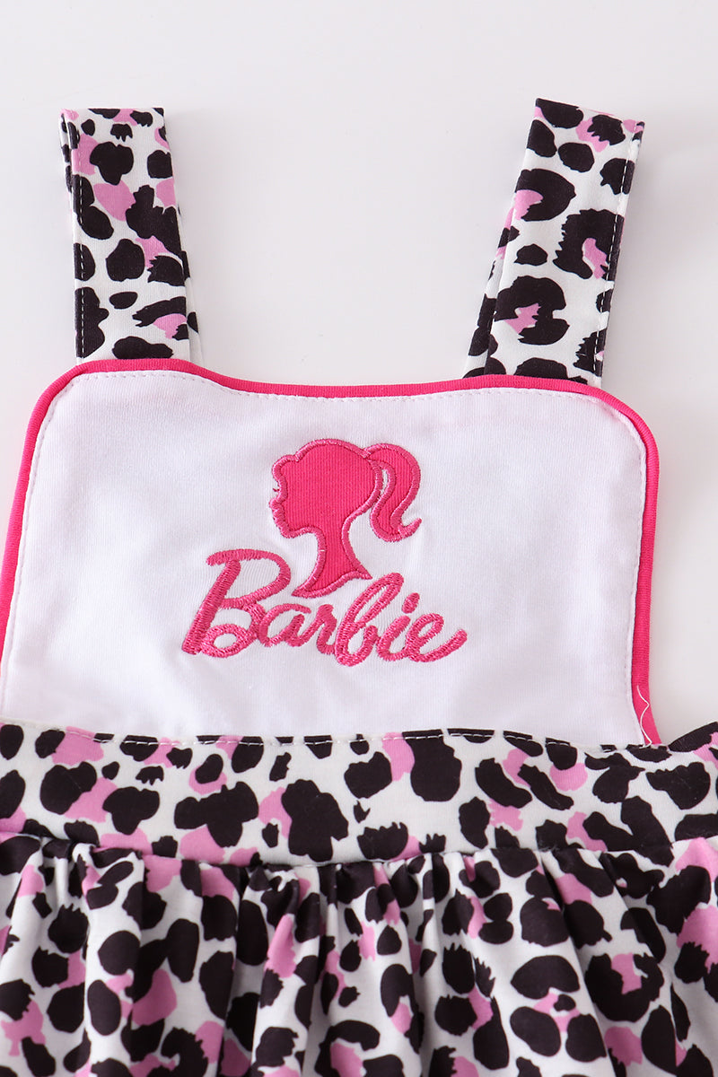 Leopard barbie applique ruffle girl set