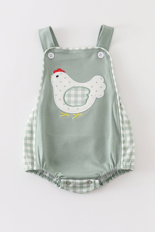 Sage chicken applique boy bubble