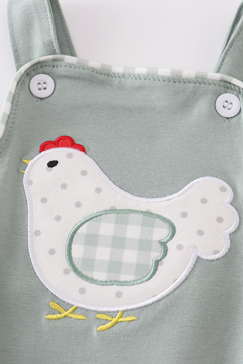 Sage chicken applique boy bubble