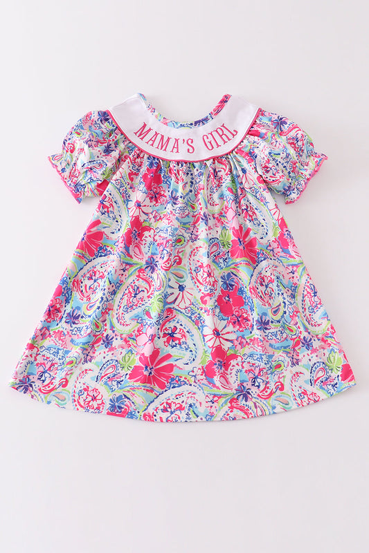 Pink floral print mama's girl embroidery dress