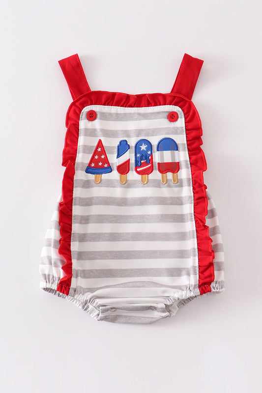 Patriotic popsicle applique stripe girl bubble