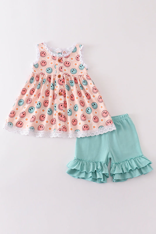 Smile face print girl set