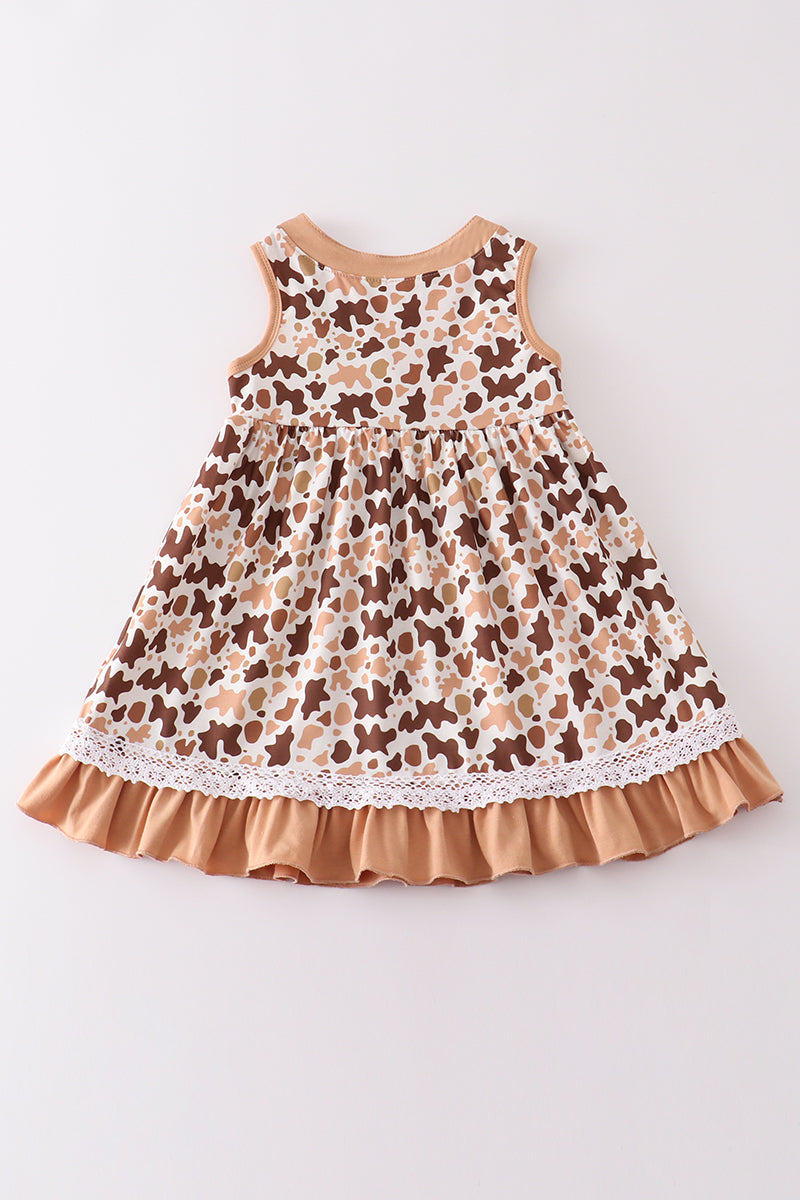 Brown cow print girl dress