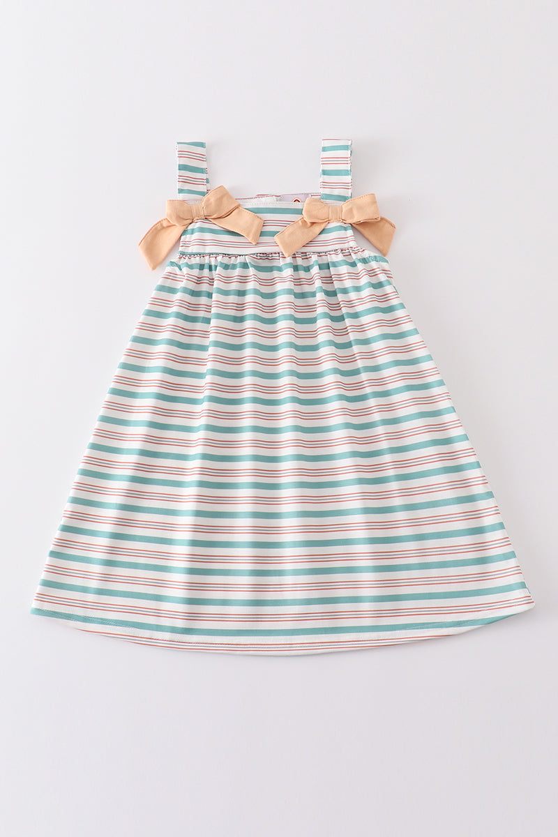 Green stripe bow dress