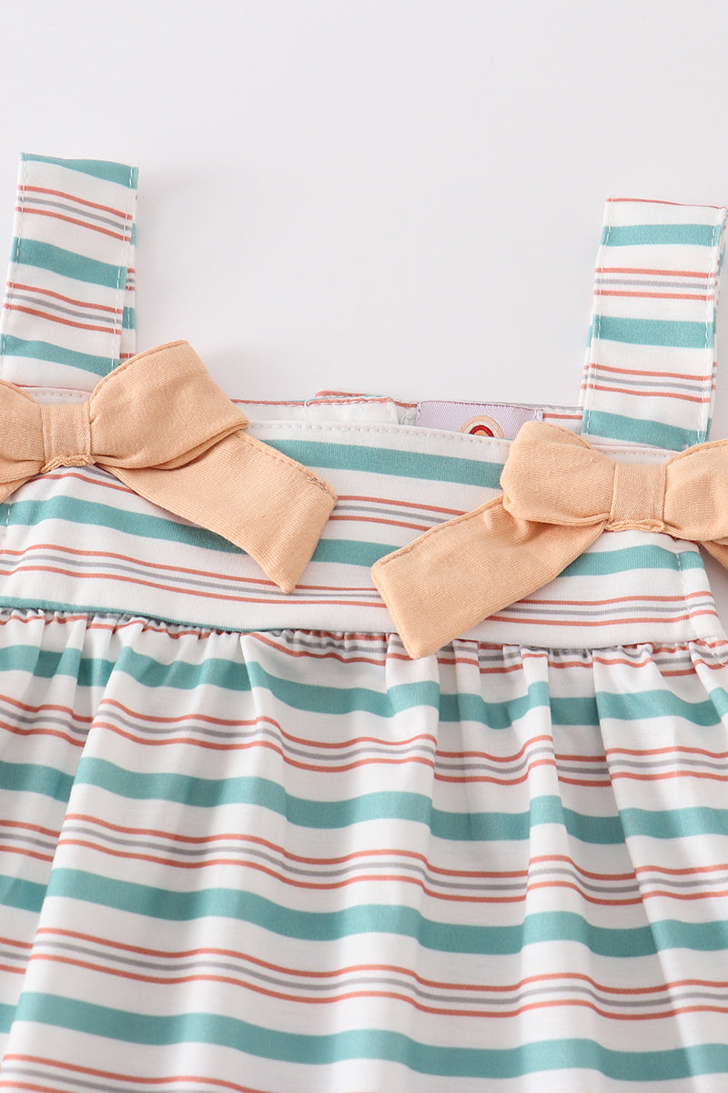 Green stripe bow dress