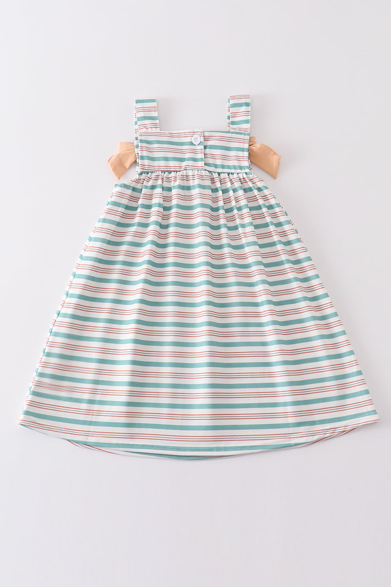 Green stripe bow dress