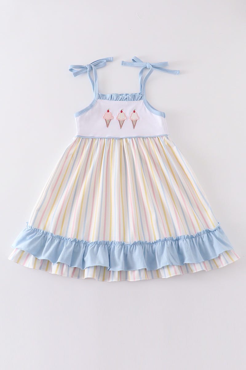 Multicolored stripe ice cream applique dress