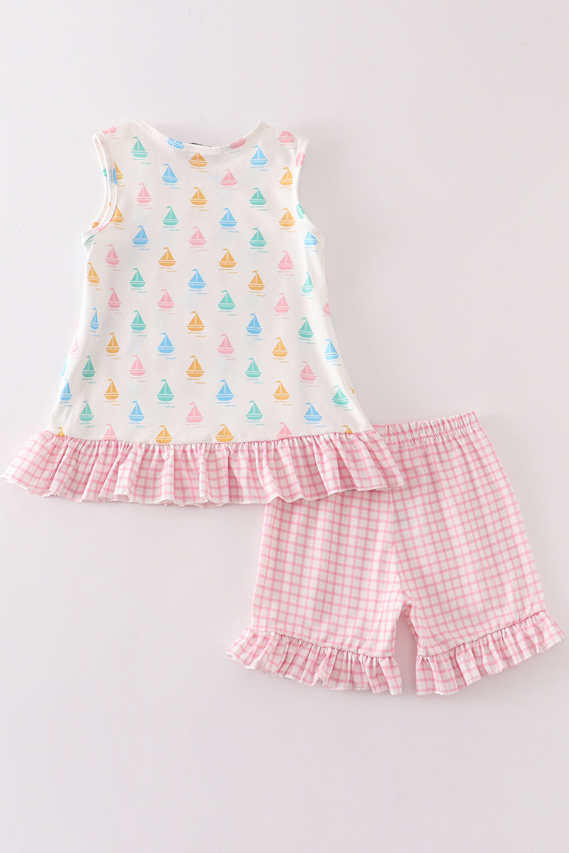 Sailboat ruffle shorts set