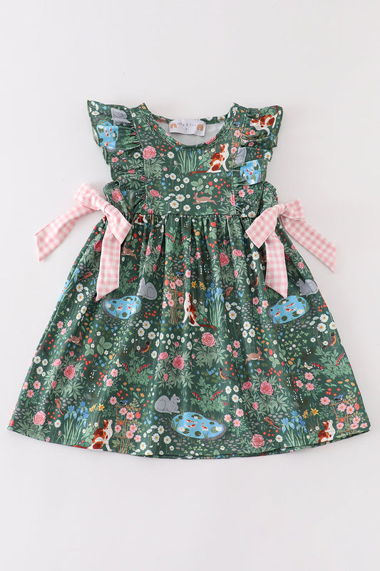 Green floral cat ruffle dress