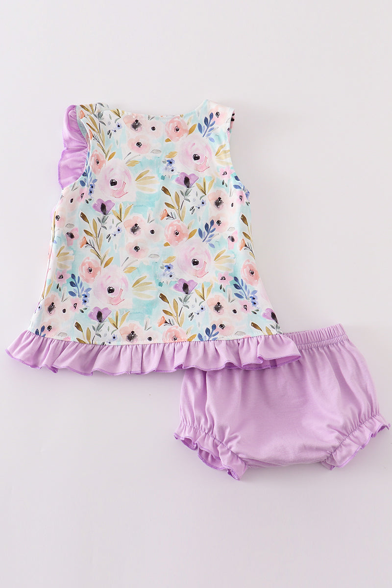 Purple floral baby set