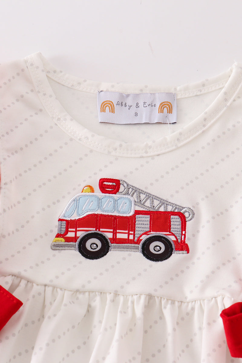 Red fire truck applique girl set