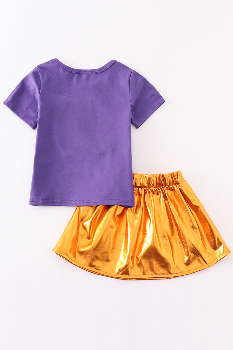 Purple gold LSU tiger sequin laser skort set