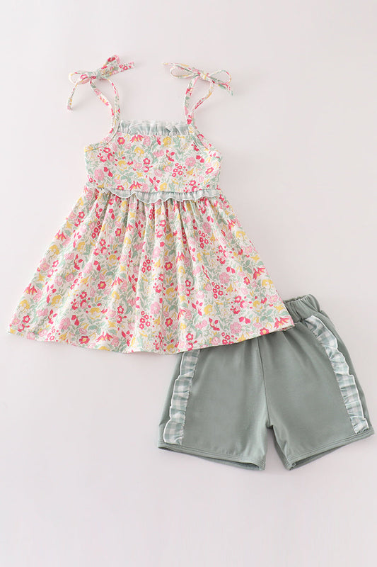 Pink floral print girl set