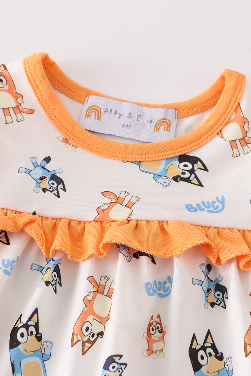 Orange character ruffle baby girl set