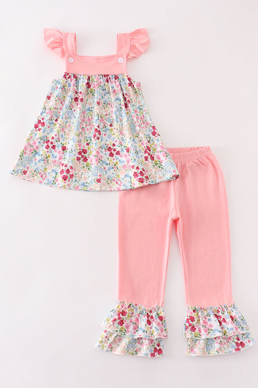 Pink floral print girl set