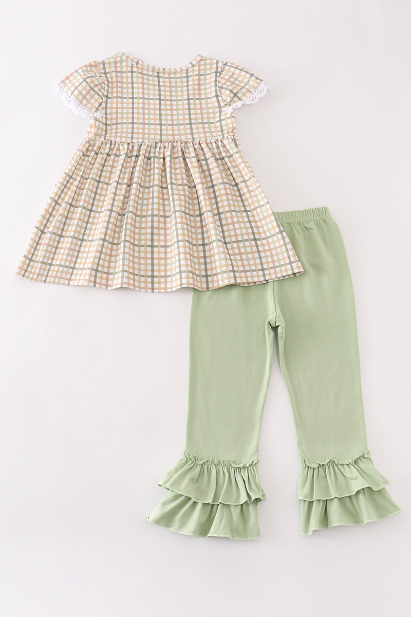 Sage pumpkin french knot girl pants set