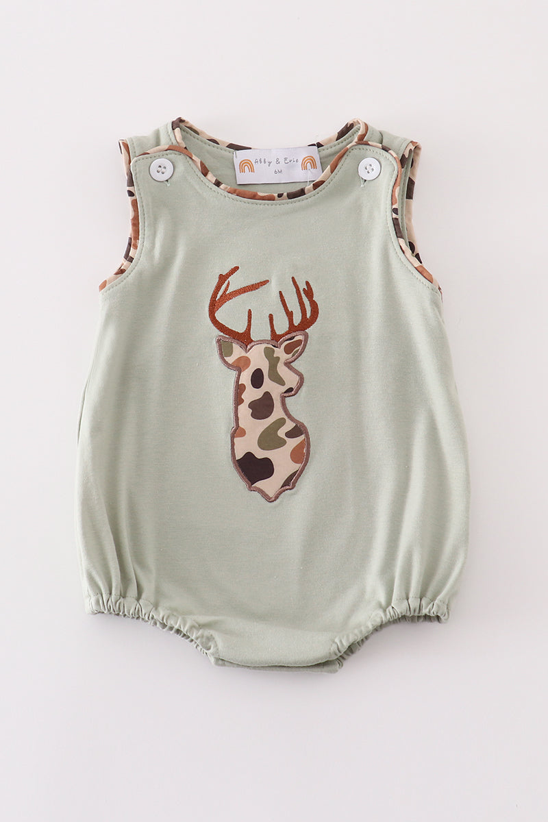 Green camouflage deer applique boy bubble