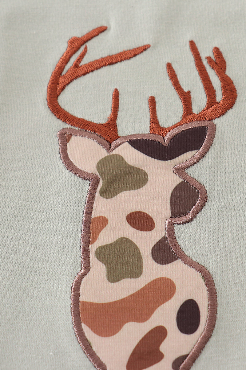 Green camouflage deer applique boy top