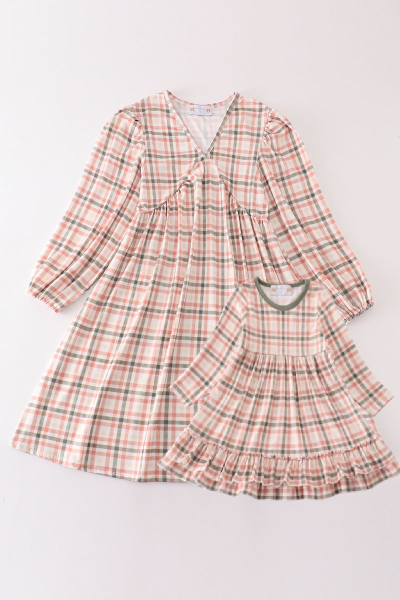 Green watercolor plaid mom&me dress