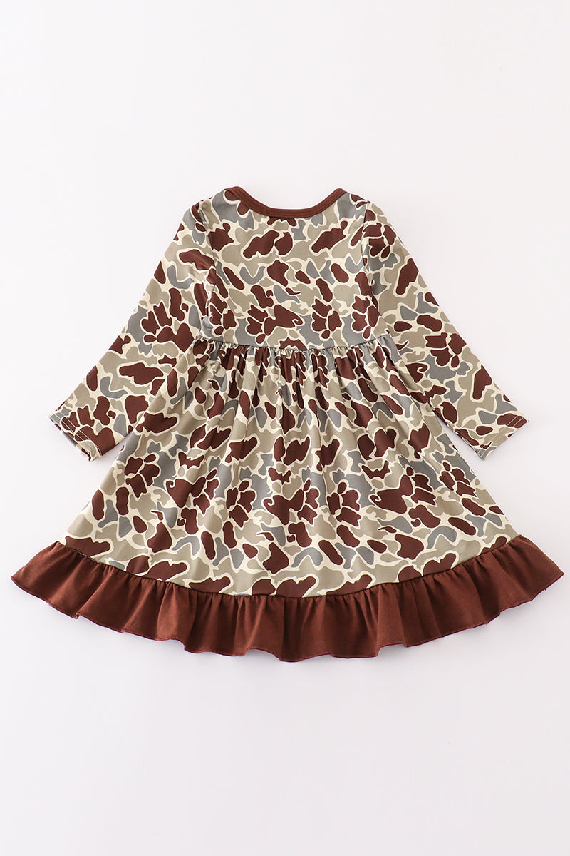 Camouflage print ruffle dress