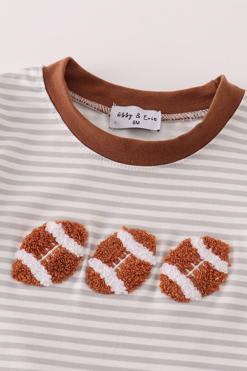 Brown football french knot stripe boy romper