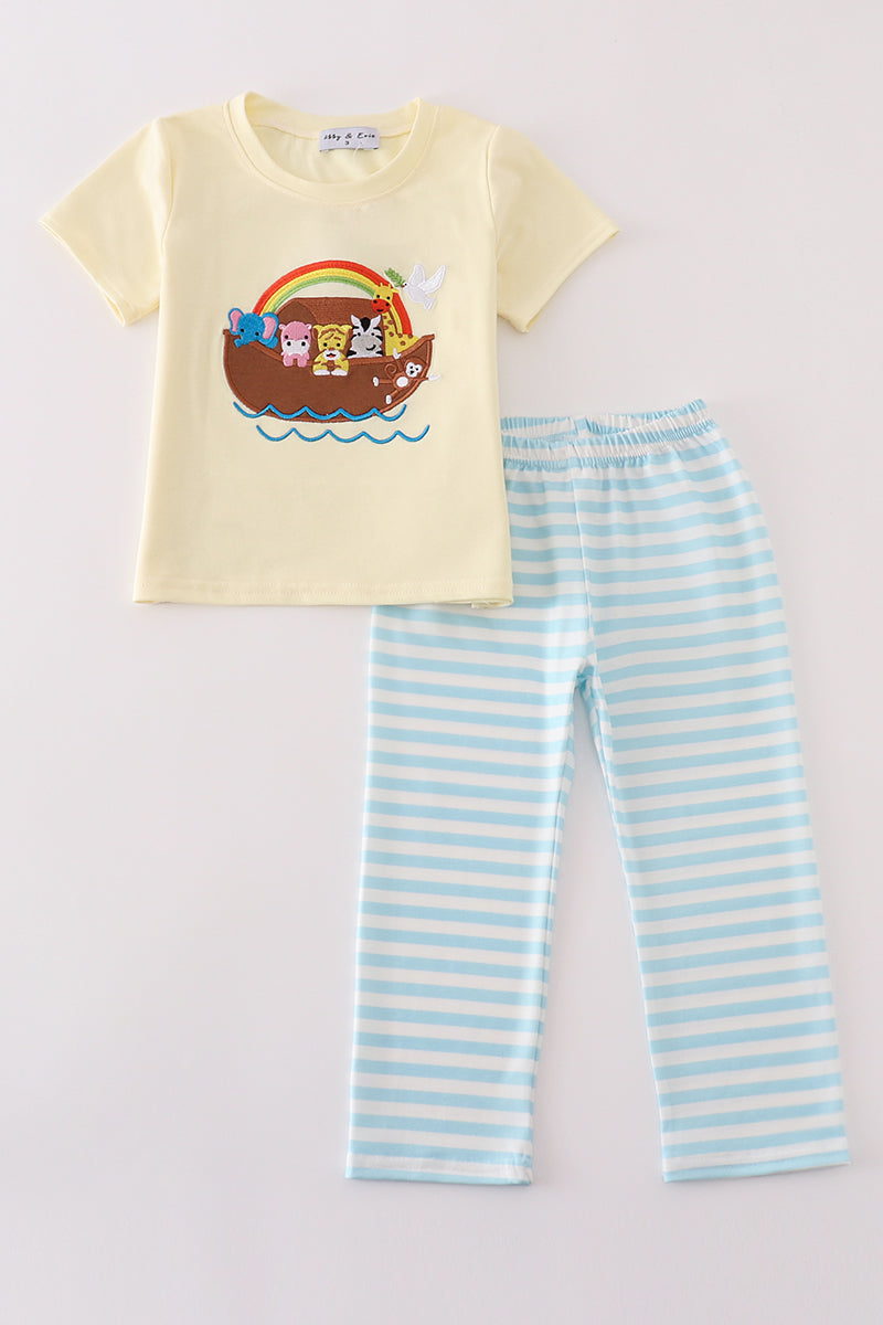 Yellow noah's ark applique boy set