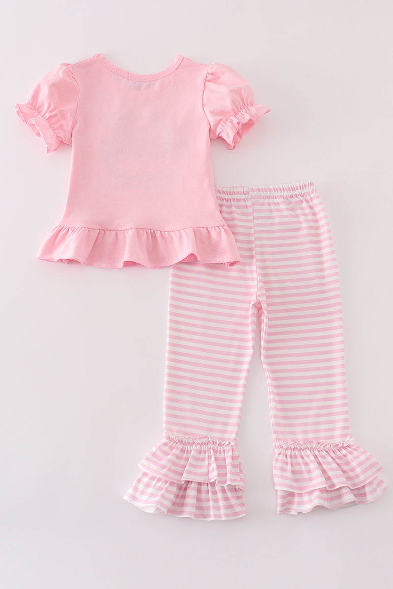 Pink stripe noah's ark applique girl set