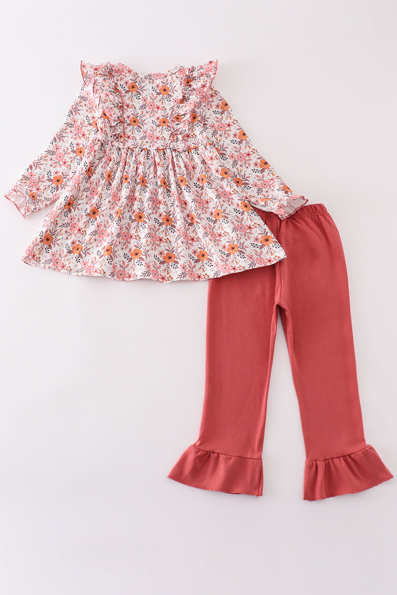 Floral print ruffle girl set