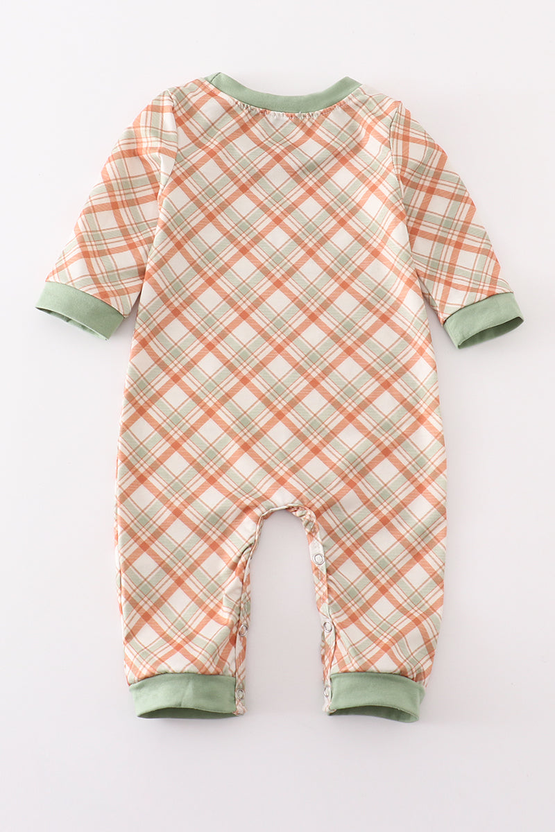 Green hunting duck embroidery boy romper