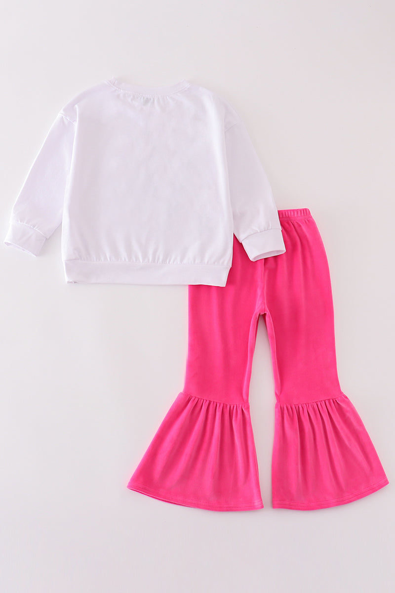 White nutcracter velvet girl pants set