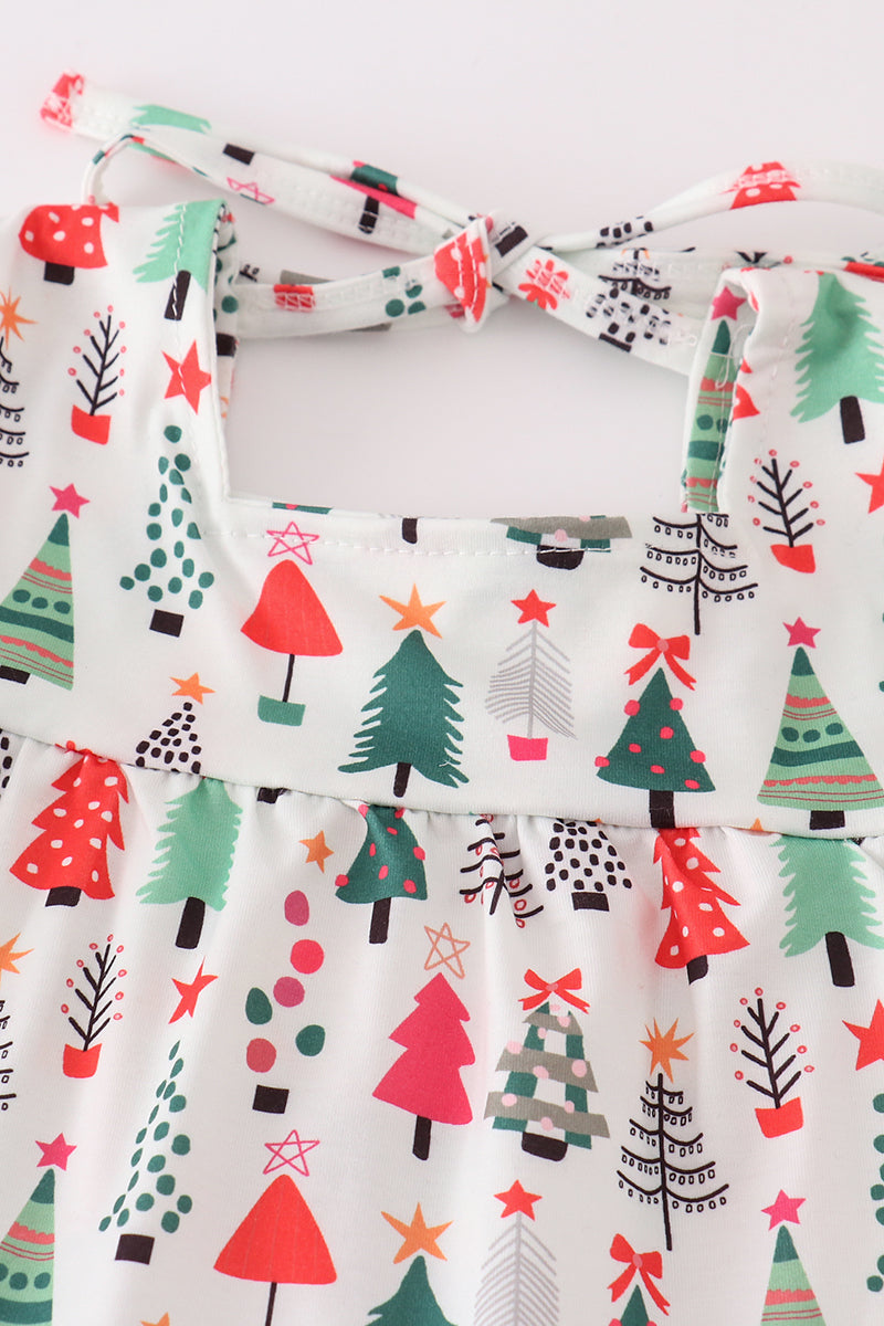 Green christmas tree print girl set