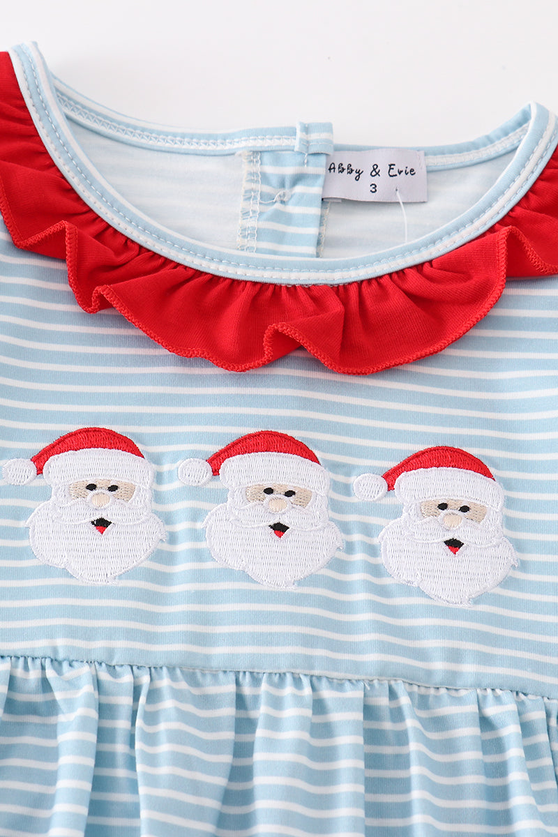 Blue stripe christmas santa embroidery dress