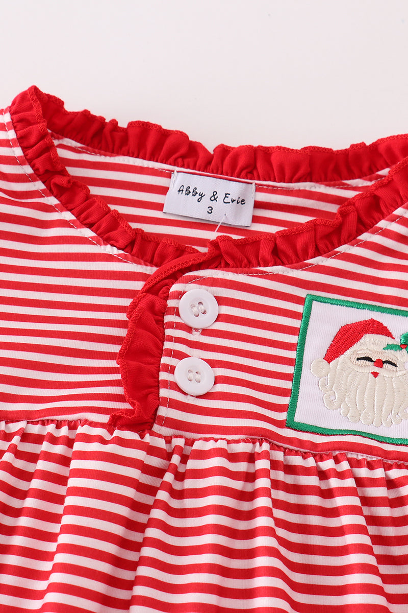 Red stripe christmas santa claus embroidery girl gown