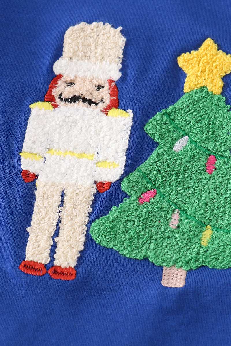 Blue christmas nutcracker french knot boy set