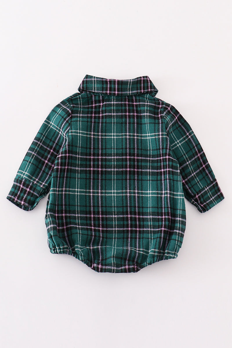 Green plaid boy button down bubble