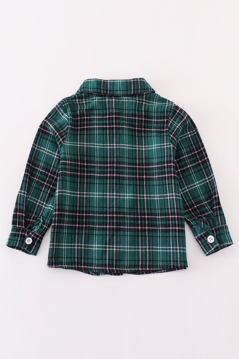 Green plaid boy button down shirt