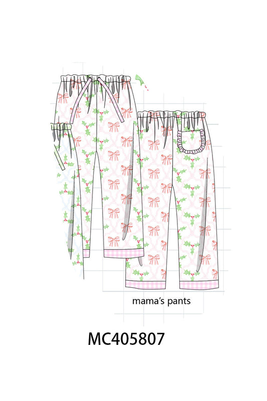 Pink christmas holly print women pajamas pants