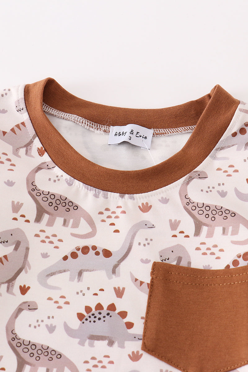 Brown dinosaur print boy set