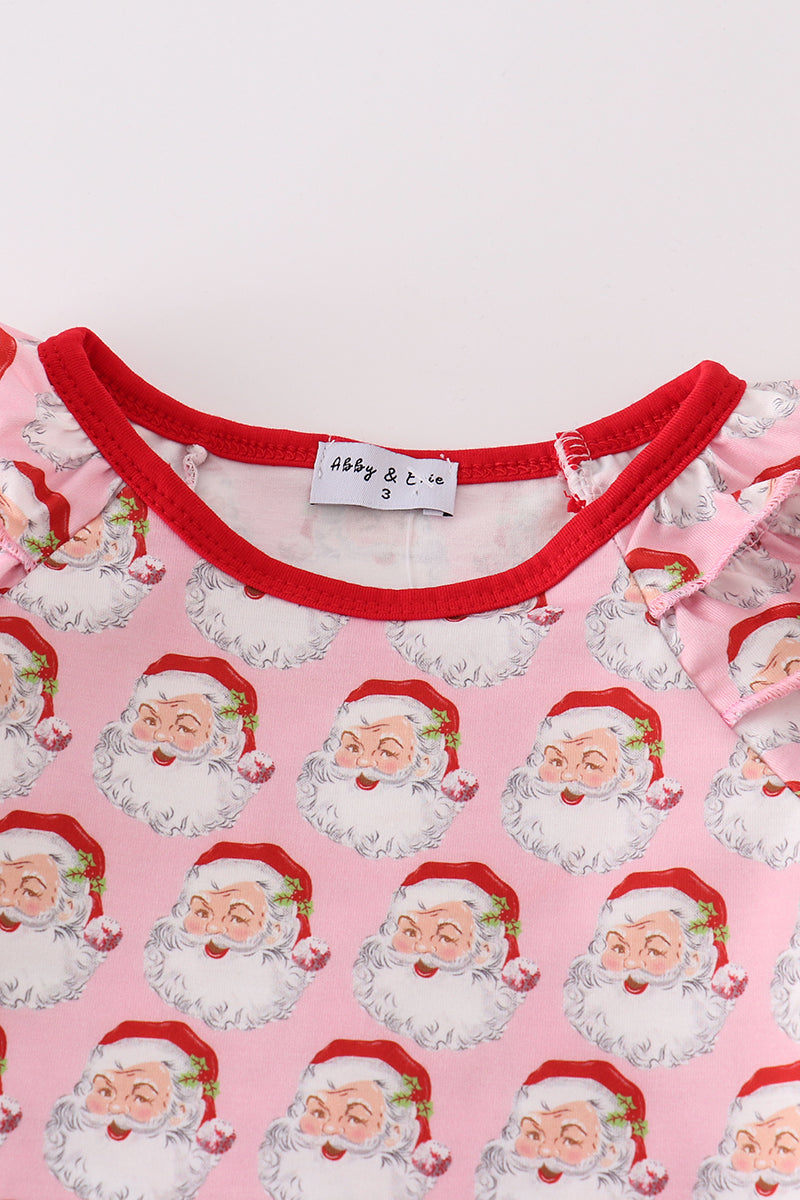 Pink christmas santa claus girl pajamas set