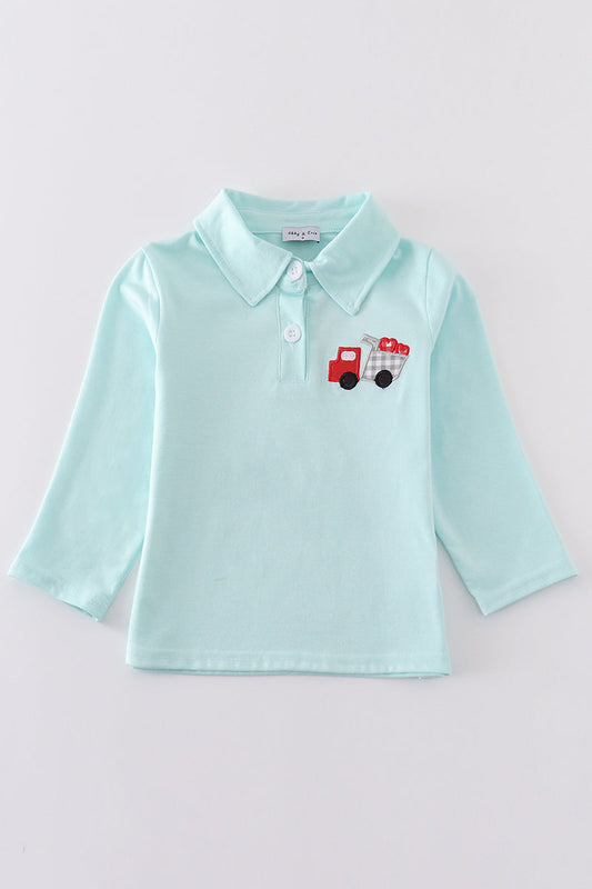 Blue valentine truck heart applique boy shirt