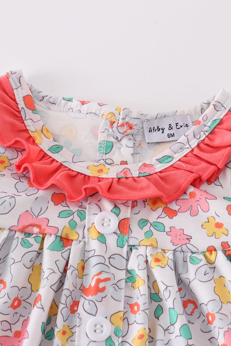 Pink floral print girl bloomer set