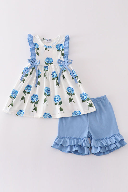 Blue hydrangea print girl set