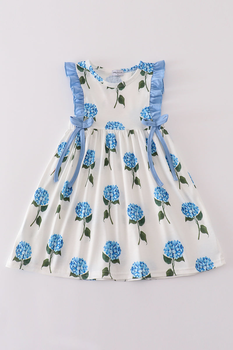 Blue hydrangea print girl dress